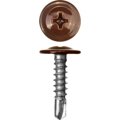 Саморез с прессшайбой, сверло, RAL8017(темн.-кор.)